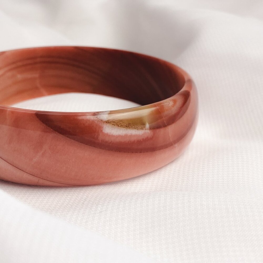 Solid Gemstone Carved Striped Pattern Pink Orange… - image 4